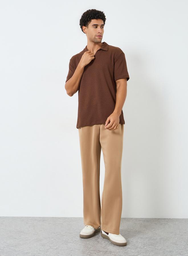 Styli Men Relaxed Mock Open Collar Textured Mesh Polo - Image 2