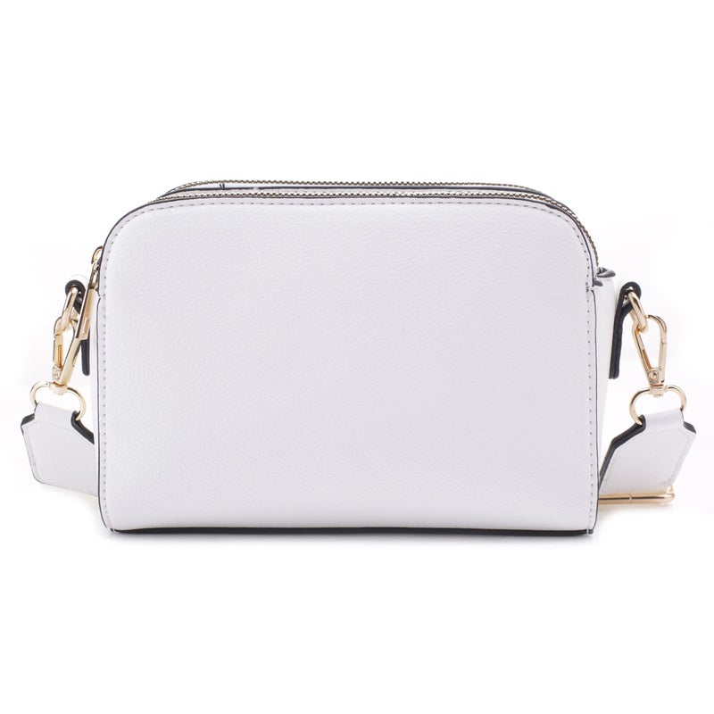 EVVE Crossbody Bags for Women Trendy Triple Zip Small Crossbody Camera Bag Purse with Wide Guitar Strap | White - Image 3
