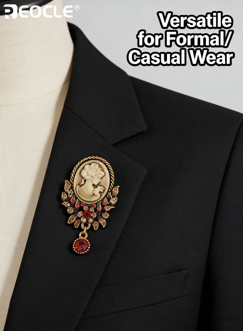 REOCLE Women's Brooch Vintage Portrait Cameo Pin Ornate Frame & Pendant Accent Design for Retro-Inspired Outfit Styling - Image 4