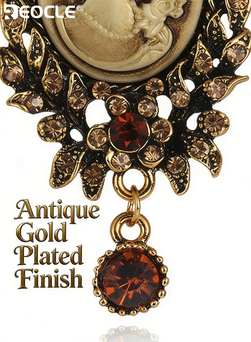REOCLE Women's Brooch Vintage Portrait Cameo Pin Ornate Frame & Pendant Accent Design for Retro-Inspired Outfit Styling - Image 5