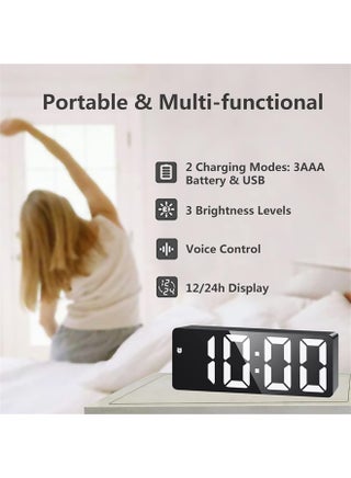 Smart LED Digital Alarm Clock, Electric Nightlight with 3 Adjustable Brightness, Voice Control, for Home, Bedroom, Black - view 2