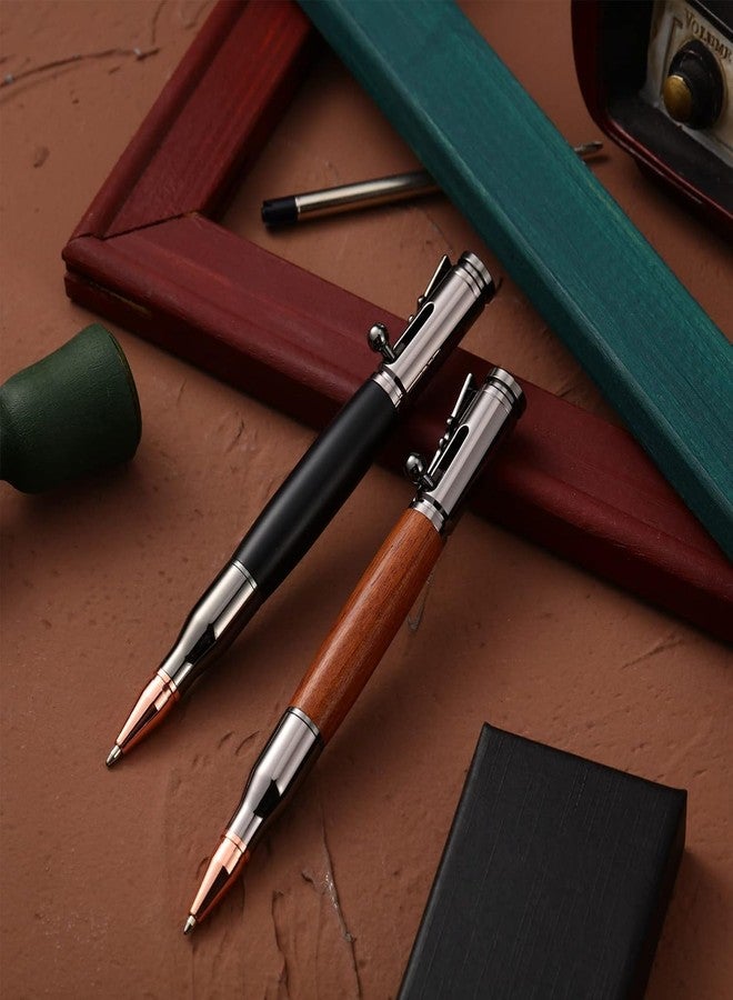PiyuBind Bolt Action Pen Wood Ballpoint Solid Brass Pens Bullet Shaped Metal Pen and 1 Piece Pen Refills with 1 Present Box for Father's Day, Valentine, Birthday, Black Ink (Wood Brown) - Image 2