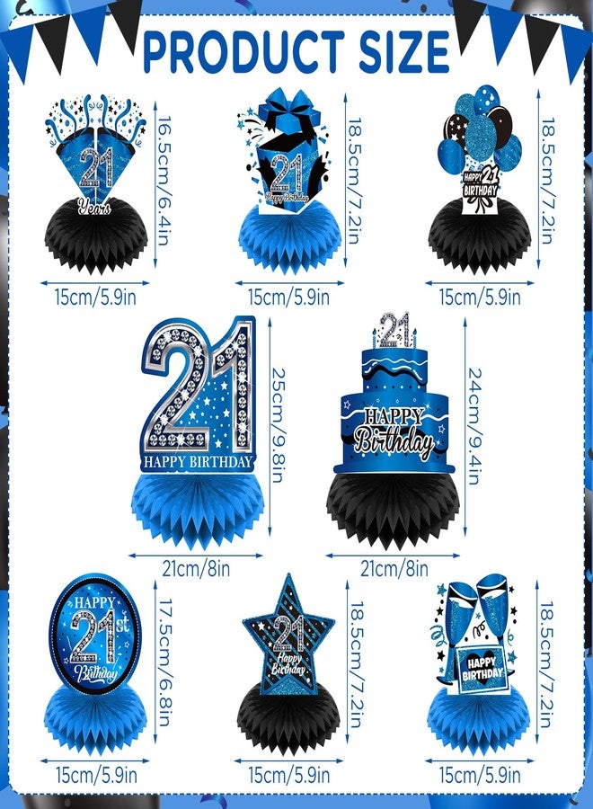LUUFILx 8Pcs Blue 21st Birthday Decorations Blue and Black Happy 21st Birthday Table Honeycomb Centerpieces for Table Decor 21st Birthday Table Topper for Men Women 21st Birthday Anniversary Party Supplies - Image 3
