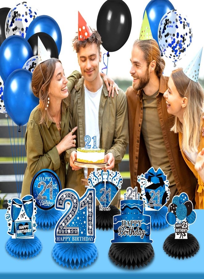LUUFILx 8Pcs Blue 21st Birthday Decorations Blue and Black Happy 21st Birthday Table Honeycomb Centerpieces for Table Decor 21st Birthday Table Topper for Men Women 21st Birthday Anniversary Party Supplies - Image 5