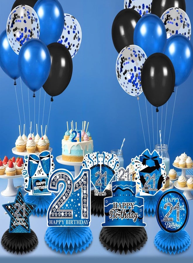 LUUFILx 8Pcs Blue 21st Birthday Decorations Blue and Black Happy 21st Birthday Table Honeycomb Centerpieces for Table Decor 21st Birthday Table Topper for Men Women 21st Birthday Anniversary Party Supplies - Image 2
