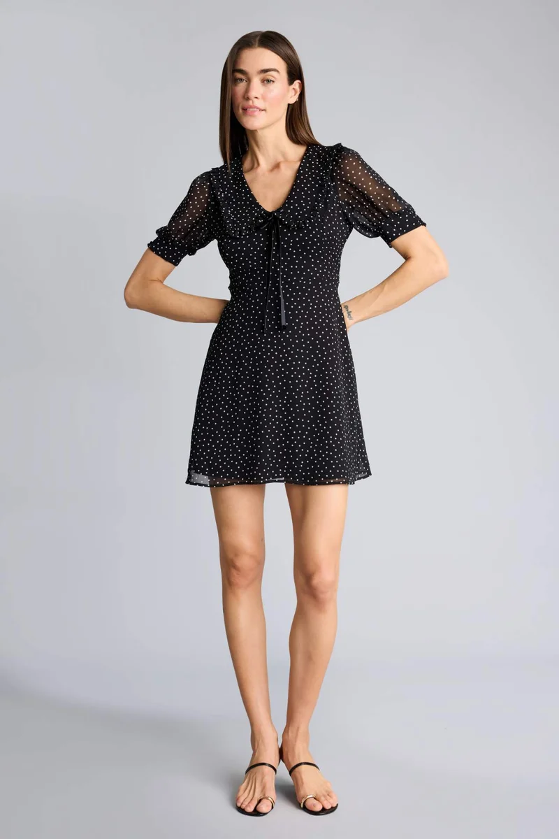DeFacto V-Neck Polka Dot Chiffon Mini Dress