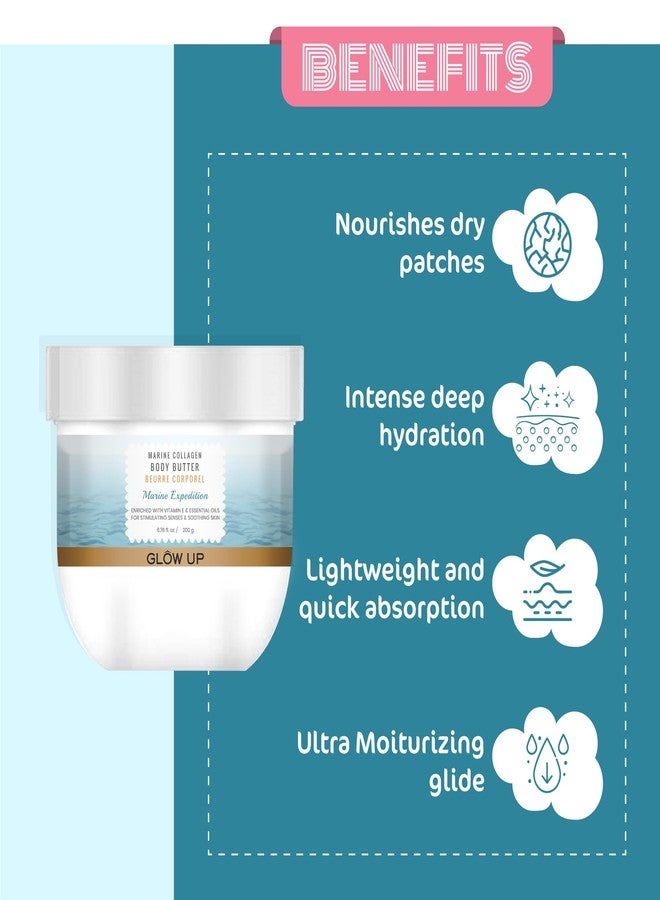 Glow Up Marine Expedition Body Butter For Body and Skin | Marine Collagen and Sea Kale | With Vitamin E, Shea Butter and Cocoa Butter | Non Greasy | Deeply Nourishing | Fresh Aquous Aroma| 200gm - Image 3