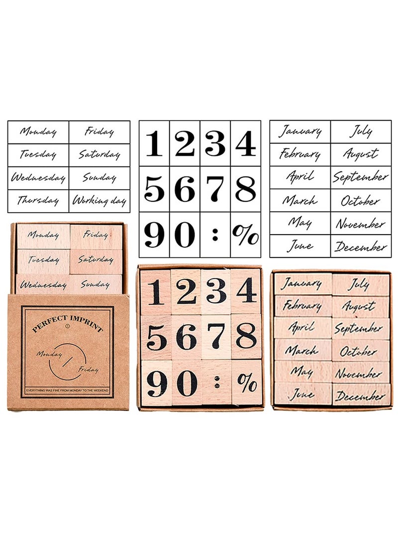 Ebrima Ebrima 32 Pieces Wooden Rubber Stamp Set Week Months and Number Design Vintage Decorative Stamps for Craft Scrapbook Painting Diary and Card Making B 