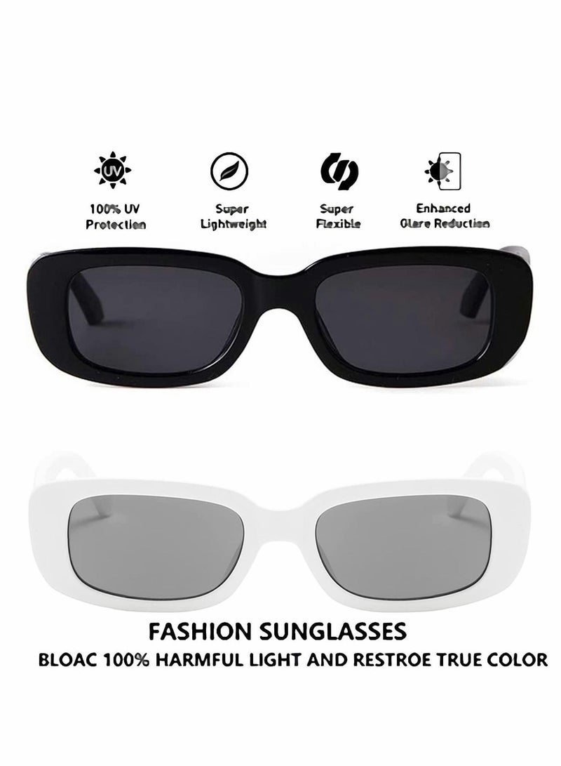 Y&D Retro Rectangle Sunglass Women and Men Vintage Small Square Sun Glasses Protection Glasse Driving 90’s Fashion Narrow Frame UV400(1Black 1White)  - Image 4