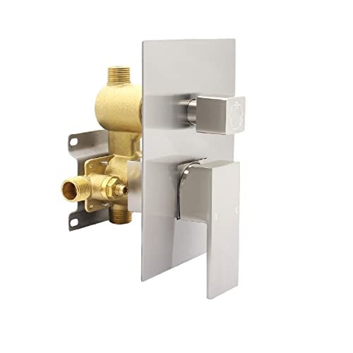 Drettyer Brushed Nickel 3 Way Outlet Shower Diverter Valve - Flow Control Mixer Mixing Rough-In Shower Valve Modern Concealed - Image 1