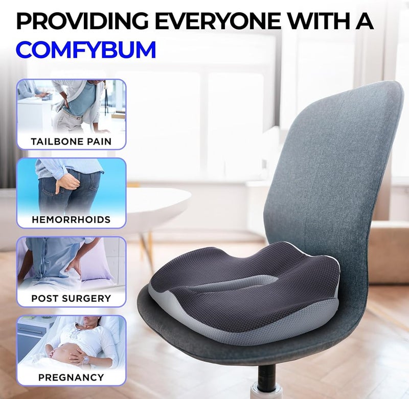 ComfyBums Hemorrhoid Donut Cushion For Coccyx, Tailbone, Piles Orthopaedic Pressure Relief - Memory Foam Pillow For Office Chair Seat Ring Cushions - Targets Sores & Pain Relief - Made For You - Image 3