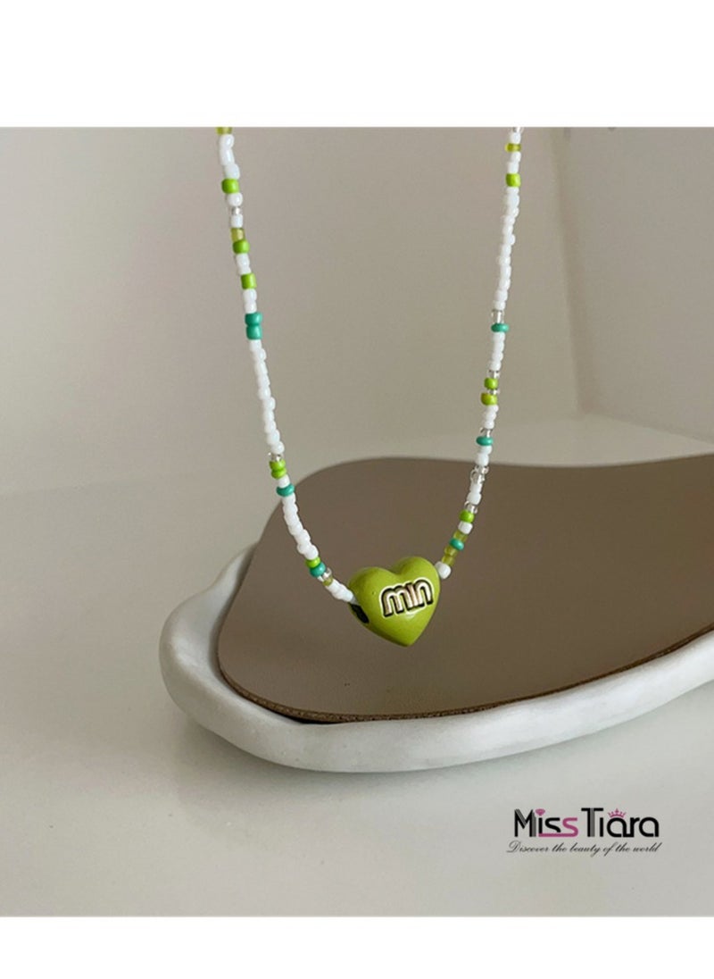 MissTiara 2 pieces Trendy Colorful Beaded Heart Alphabet Necklace Perfect For Girls  - Image 3