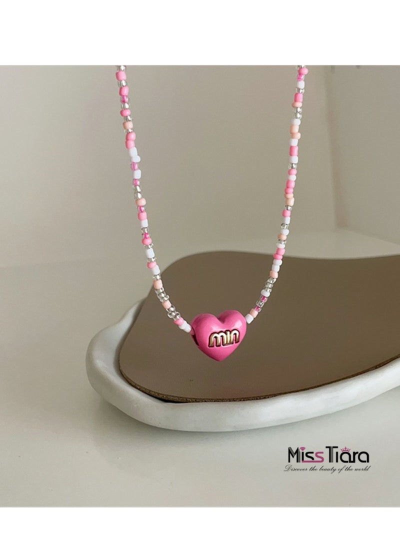 MissTiara 2 pieces Trendy Colorful Beaded Heart Alphabet Necklace Perfect For Girls  - Image 4