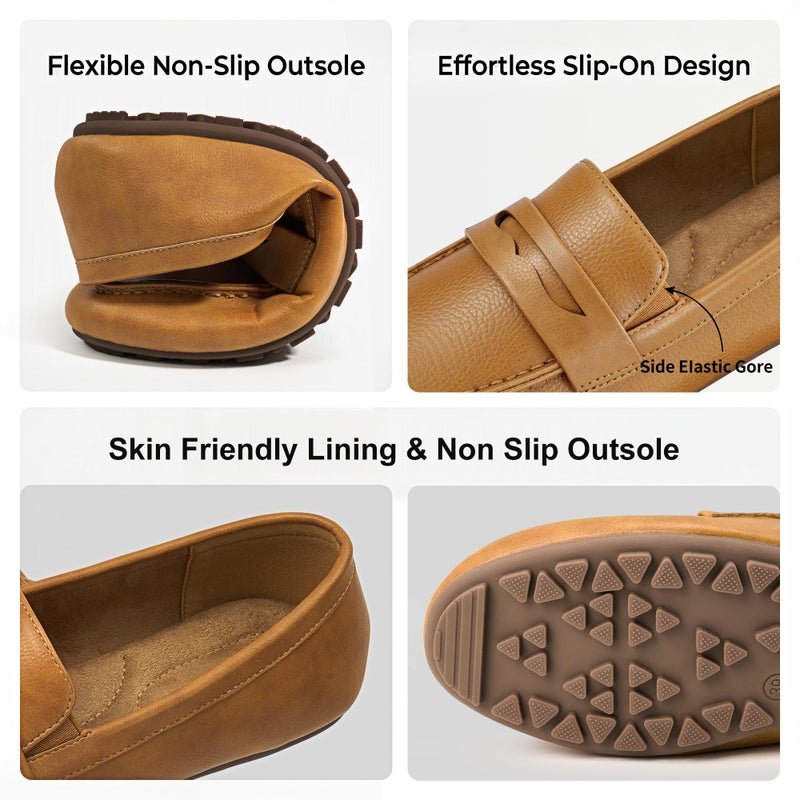 Ecetana Womens Loafers Slip On Shoes Comfortable Casual Penny Loafer Dressy Work Flats Moccasins for Business Driving Brown - Image 4
