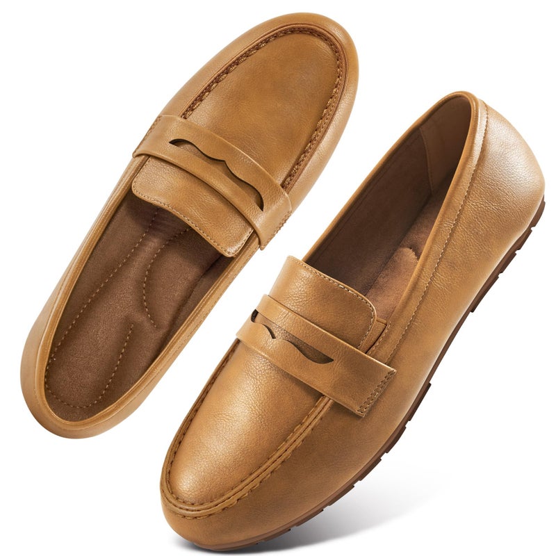 Ecetana Womens Loafers Slip On Shoes Comfortable Casual Penny Loafer Dressy Work Flats Moccasins for Business Driving Brown - Image 1