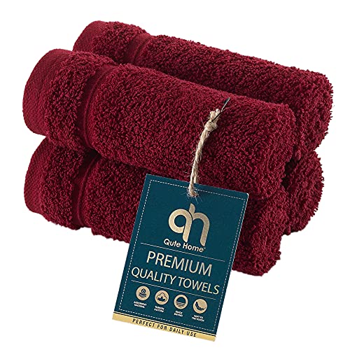 Qute Home Qute Home 4Piece Washcloth Towels Set 100 Turkish Cotton Premium Quality Towels for Bathroom Quick Dry Soft and Absorbent Turkish Towel Set Includes 4 Washcloths Burgundy  - Image 1