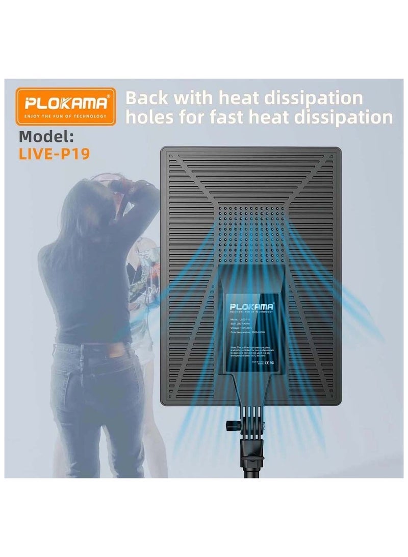 التخطيط لوحة إضاءة LED Plokama Live-P19 - إضاءة متعددة السيناريوهات للتصوير الفوتوغرافي، الفيديو، والبث المباشر، سطوع قابل للتعديل، تحكم في درجة حرارة اللون، تصميم مدمج، إضاءة احترافية لصانعي المحتوى، المؤثرين ومدوني الفيديو. - Image 2