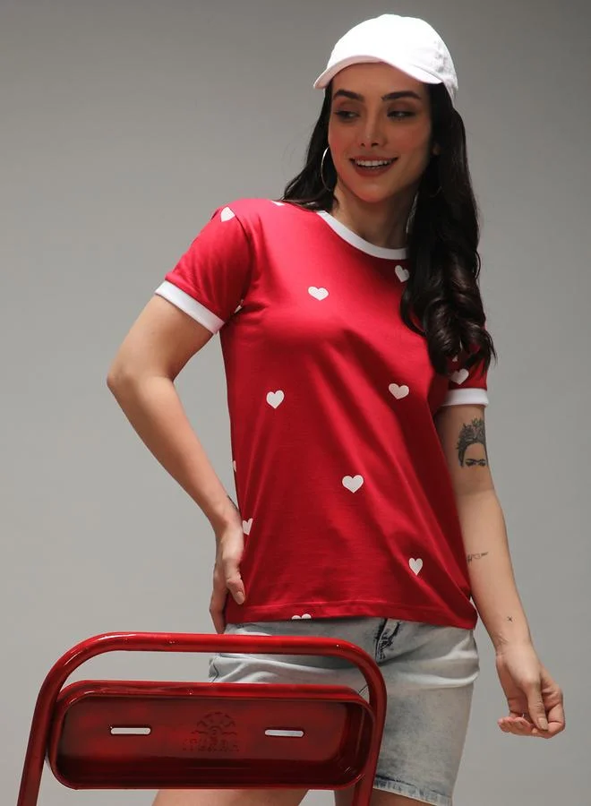 ديلينجر تيشيرت نسائي مطبوع بقلوب