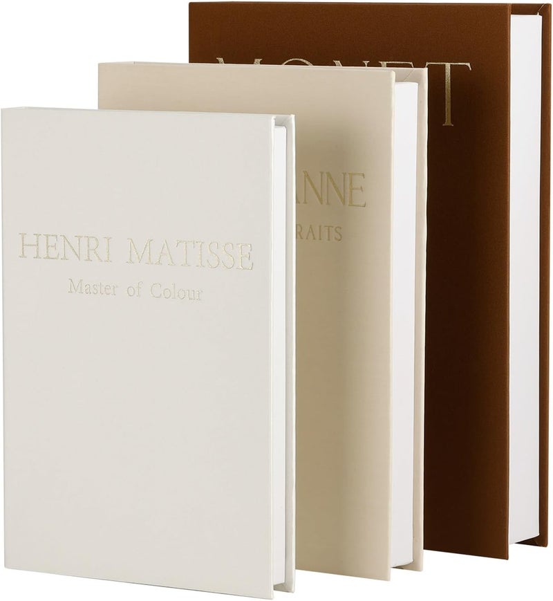 Decorative Books Set of 3, Beautiful Linen Boxes Decor Coffee Table Bookshelf or Mantle, Modern Hardcover Stacked Display Books, Storage Box,Photo Storage and as a Keepsake Box (Brown+Beige+White) - Image 1