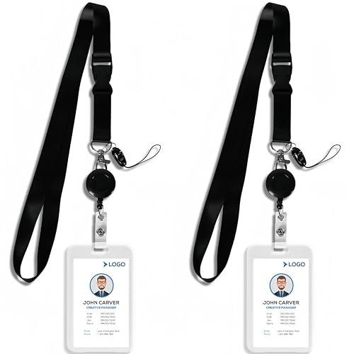 MAKABEE 2 Pack Transparent Plastic Vertical Badge Holders with Black Lanyards and Retractable Round Badge Reel Clips, for Clear Id Name Tag Card Holder - Image 1