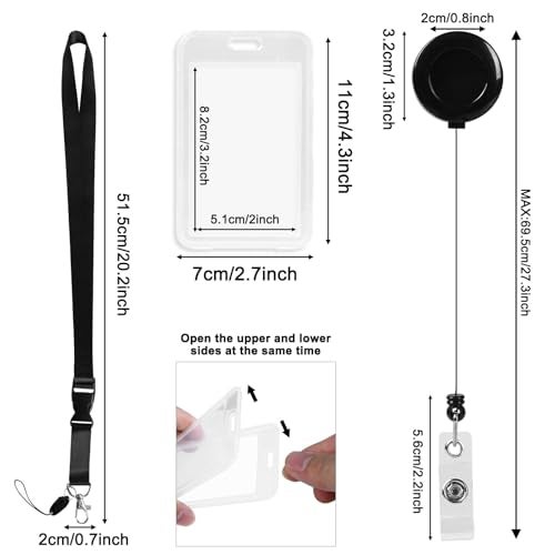 MAKABEE 2 Pack Transparent Plastic Vertical Badge Holders with Black Lanyards and Retractable Round Badge Reel Clips, for Clear Id Name Tag Card Holder - Image 2