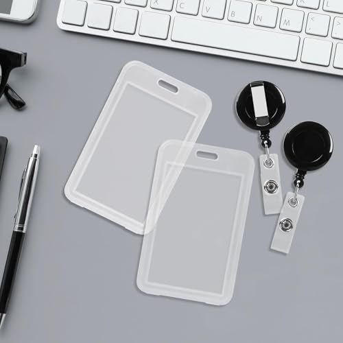 MAKABEE 2 Pack Transparent Plastic Vertical Badge Holders with Black Lanyards and Retractable Round Badge Reel Clips, for Clear Id Name Tag Card Holder - Image 5
