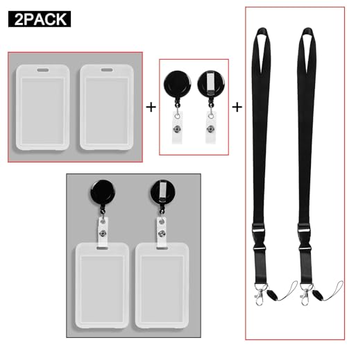 MAKABEE 2 Pack Transparent Plastic Vertical Badge Holders with Black Lanyards and Retractable Round Badge Reel Clips, for Clear Id Name Tag Card Holder - Image 3