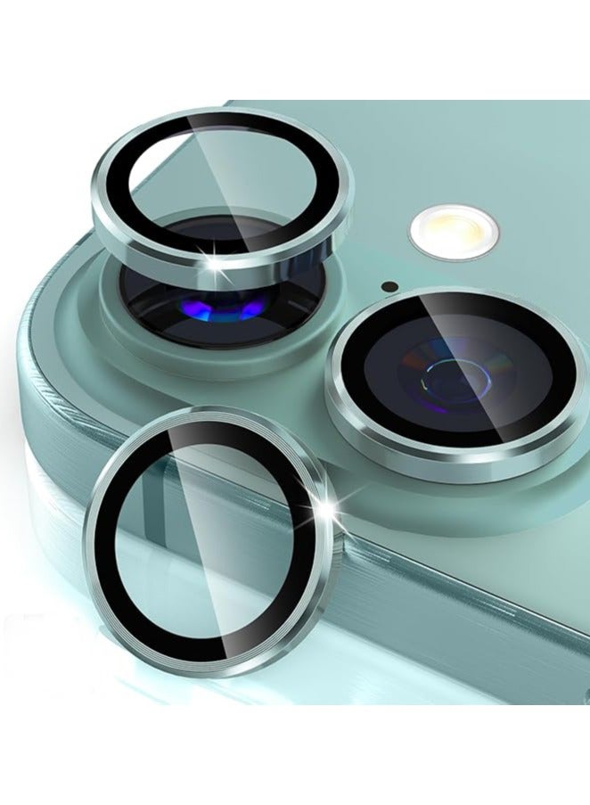 Compatible for iPhone 16/iPhone 16 Plus Camera Lens Protector, One-Step Installation Tray Individual Metal Ring Tempered Glass Cover CD Pattern Case Friendly - Teal