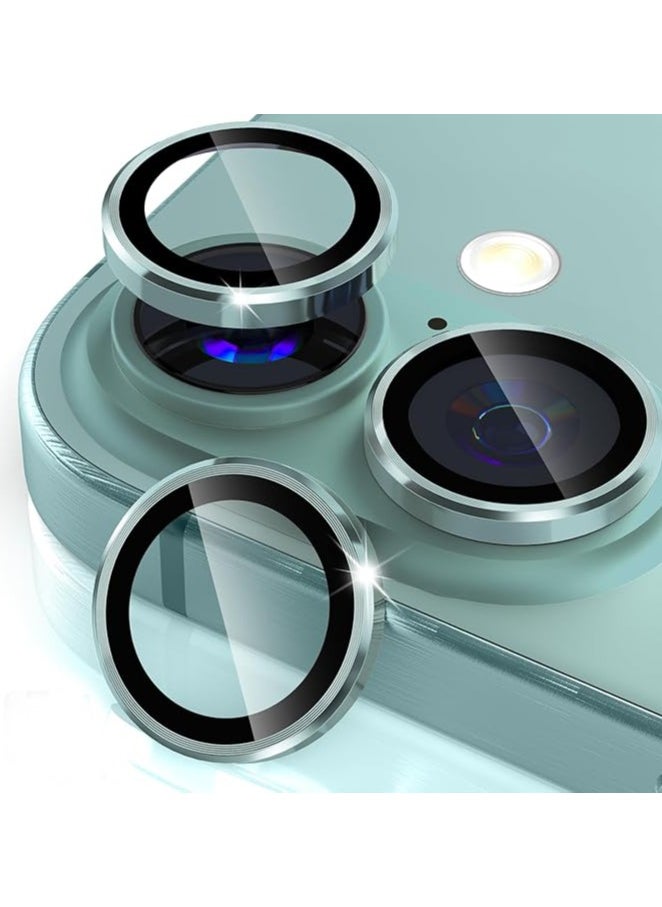 Generic Compatible for iPhone 16/iPhone 16 Plus Camera Lens Protector, One-Step Installation Tray Individual Metal Ring Tempered Glass Cover CD Pattern Case Friendly - Teal  - Image 1