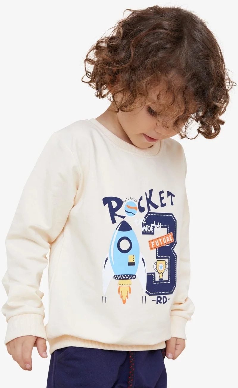 Breeze Boy's Sweatshirt Rocket Printed 1.5-5 Years, Cream
