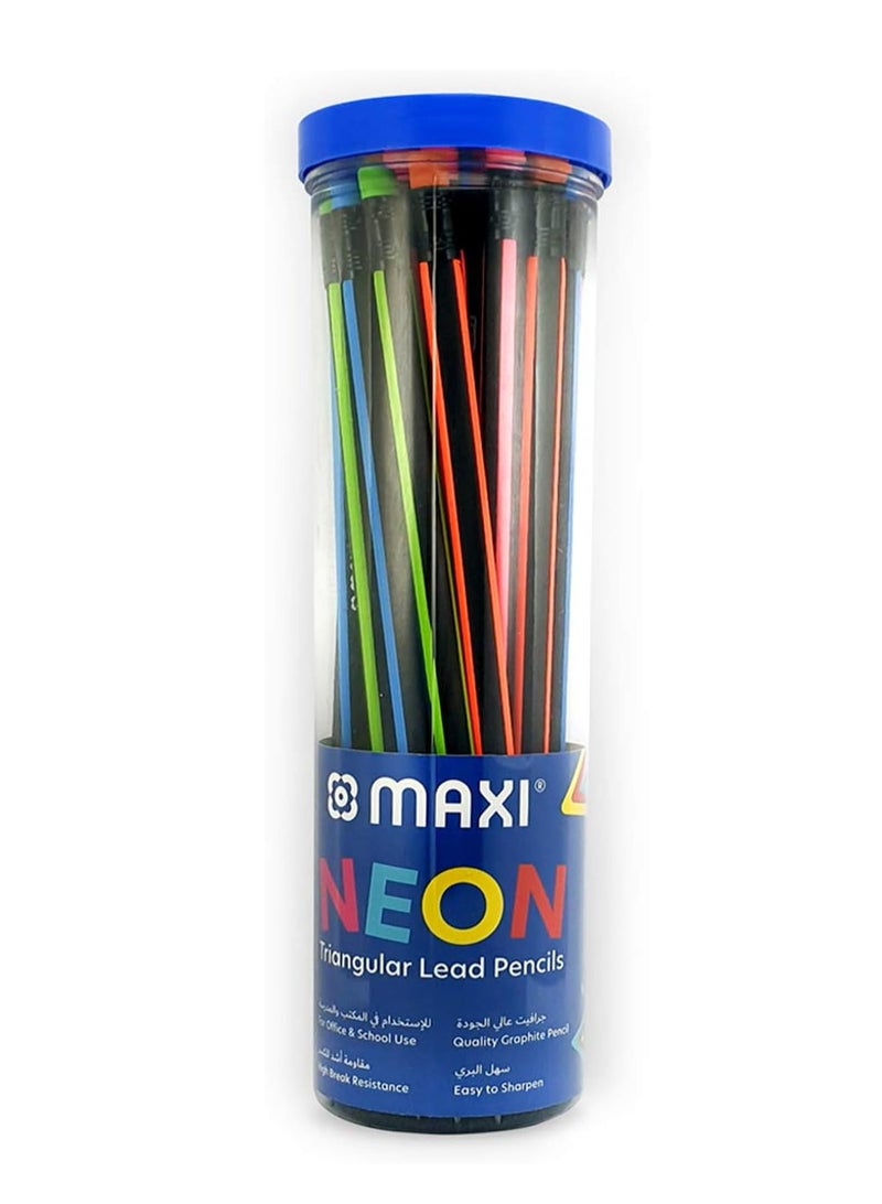 Maxi Neon Triangular Graphite Pencil With Eraser Tip Jar Of 30Pcs - Image 1