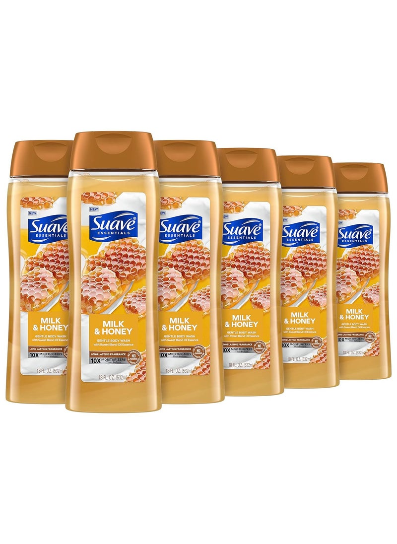 Suave Suave Moisturizing Body Wash with Milk  Honey and Vitamin E Extract No Parabens No Phtahaltes 18 Oz Pack of 6 