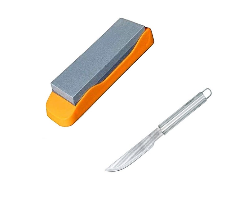 faas 1 PCS Whetstone Knife Sharpening Stone Dual Sides Water Stone Sharpener/1pcs Stainless Steel Sharp Carving Knife for Kitchen | Kitchen Knife with Handle, Silver - Image 1