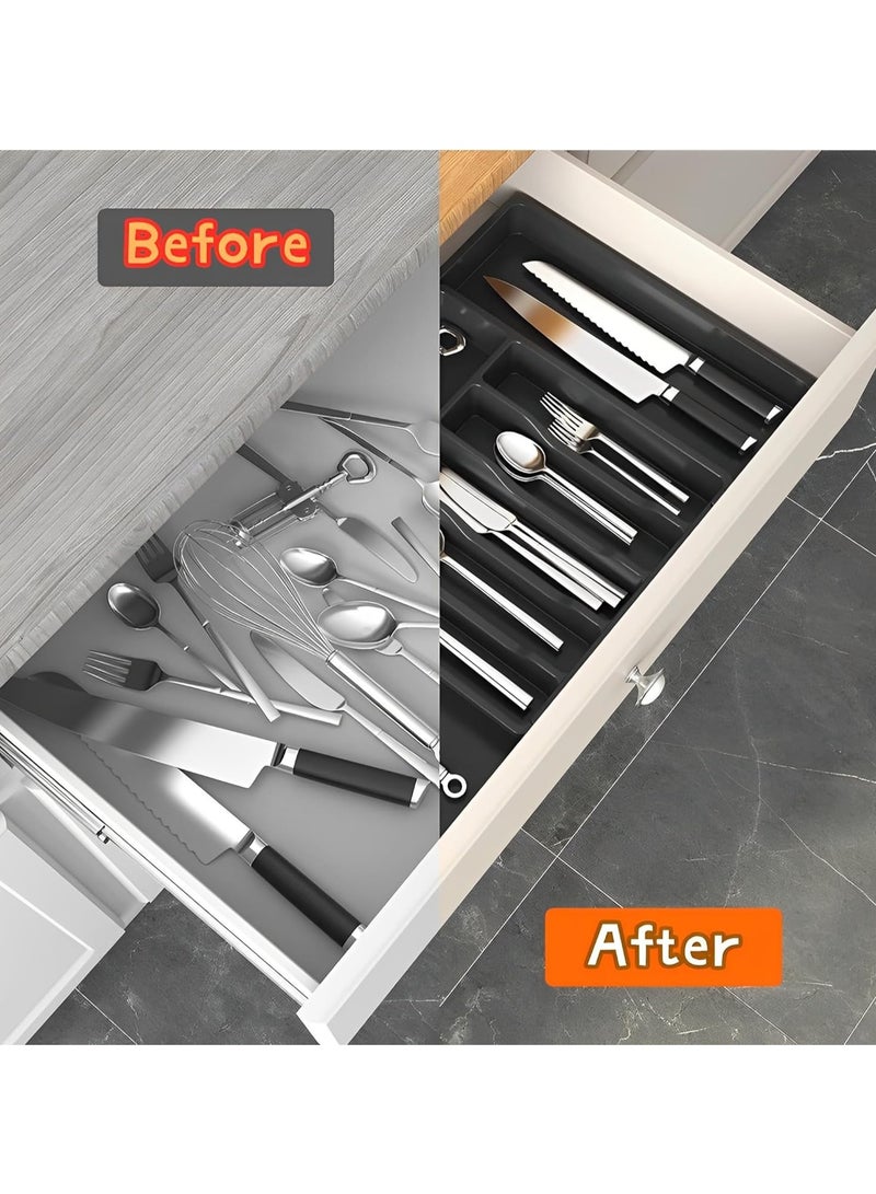 Saudi Deals Silverware Drawer Organizer, Expandable Utensil Tray for Kitchen, BPA Free Flatware and Cutlery Holder, Adjustable Plastic Storage for Spoons Forks Knives, Large, Black - Image 4