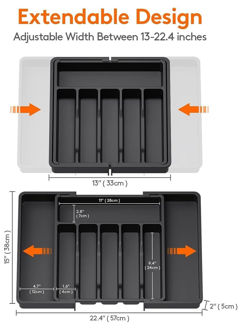 Saudi Deals Silverware Drawer Organizer, Expandable Utensil Tray for Kitchen, BPA Free Flatware and Cutlery Holder, Adjustable Plastic Storage for Spoons Forks Knives, Large, Black - Image 2