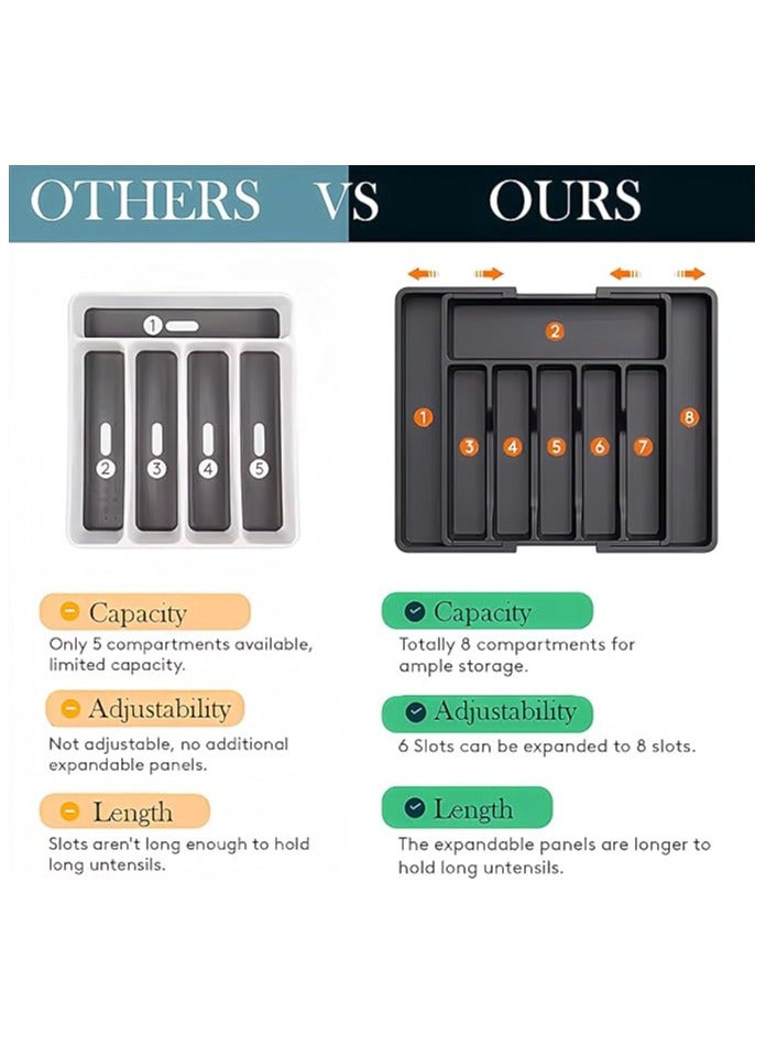 Saudi Deals Silverware Drawer Organizer, Expandable Utensil Tray for Kitchen, BPA Free Flatware and Cutlery Holder, Adjustable Plastic Storage for Spoons Forks Knives, Large, Black - Image 3