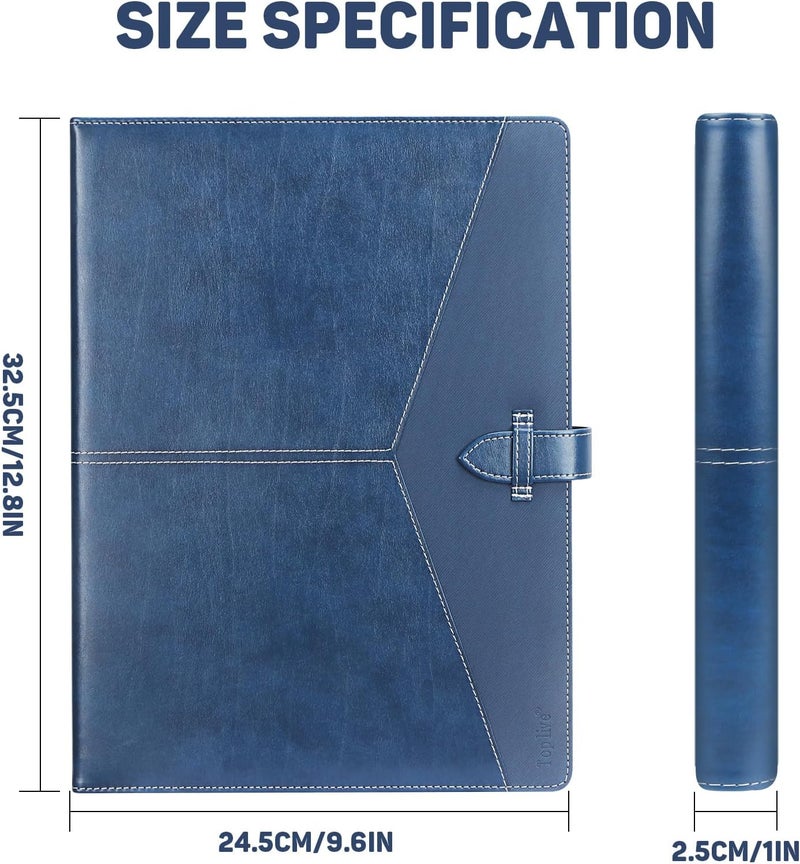 Toplive Padfolio 3 Ring Binder Organizer Business Portfolio Folder for Women, A4/ Letter Size PU Leather Portfolio Padfolio for Interview Conference Presentation (Blue -with Clipboard) - Image 3