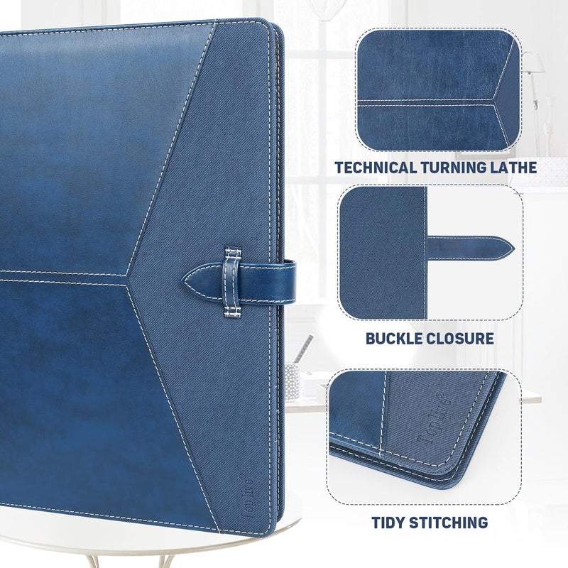 Toplive Padfolio 3 Ring Binder Organizer Business Portfolio Folder for Women, A4/ Letter Size PU Leather Portfolio Padfolio for Interview Conference Presentation (Blue -with Clipboard) - Image 5