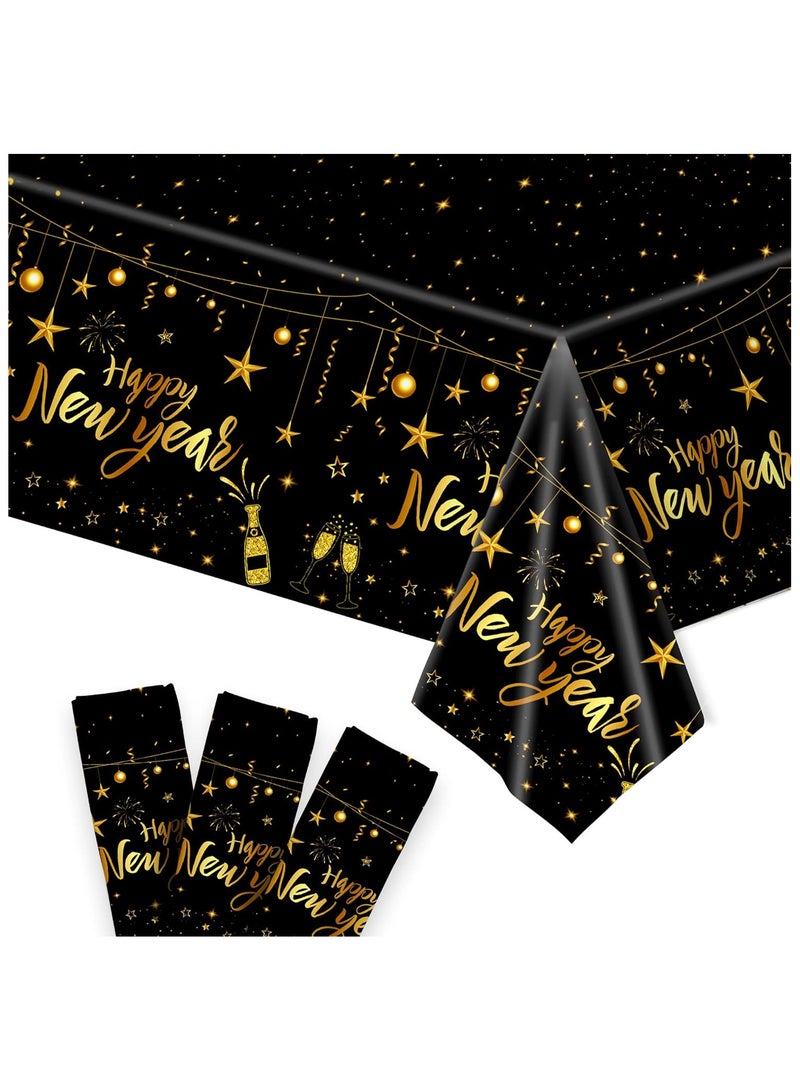 KATCHON KatchOn, Pack of 3, Happy New Year Tablecloth - 108x54 Inch | Happy New Years Decorations 2025 | Happy New Year Table Cover | New Years Table Decorations for New Years Eve Party Supplies 2025  - Image 1