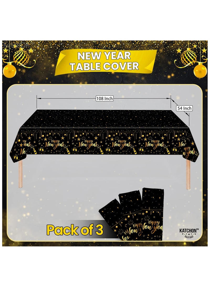 KATCHON KatchOn, Pack of 3, Happy New Year Tablecloth - 108x54 Inch | Happy New Years Decorations 2025 | Happy New Year Table Cover | New Years Table Decorations for New Years Eve Party Supplies 2025  - Image 2