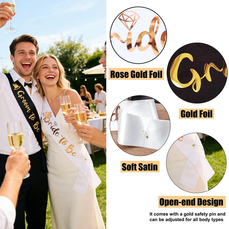 Docooniver 2 Pack Bride and Groom to be Sash Set Bachelorette Party Bridal Shower Decorations and Accessories Gifts for Bride Wedding Engagement Party Photobooth Props. - Image 3
