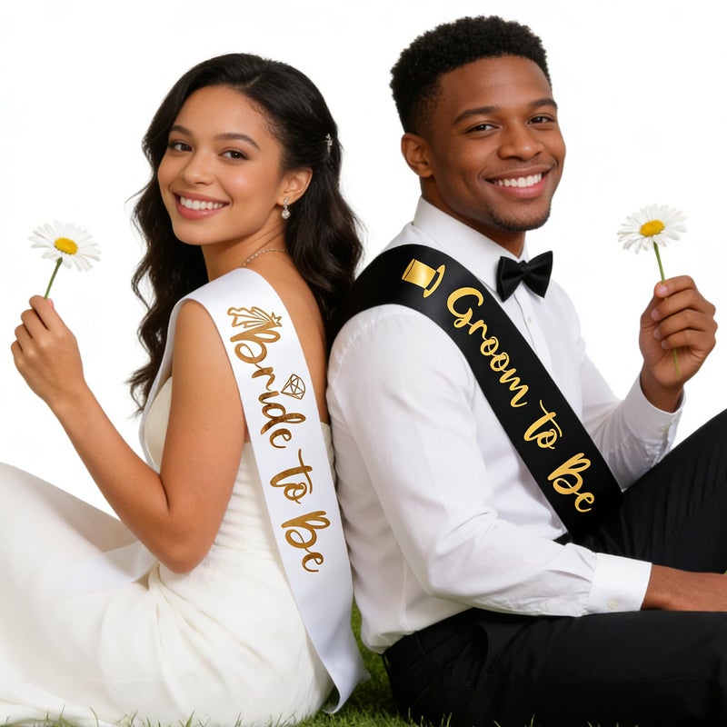 Docooniver 2 Pack Bride and Groom to be Sash Set Bachelorette Party Bridal Shower Decorations and Accessories Gifts for Bride Wedding Engagement Party Photobooth Props. - Image 4