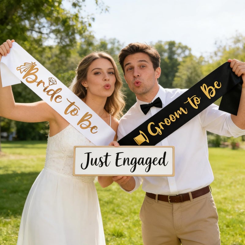 Docooniver 2 Pack Bride and Groom to be Sash Set Bachelorette Party Bridal Shower Decorations and Accessories Gifts for Bride Wedding Engagement Party Photobooth Props. - Image 2