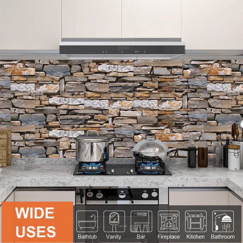 TUOKING 27-Pieces Stone Composite Subway Tiles Peel and Stick Backsplash 4"x 12" PVC Self-Adhesive Matte Brick Texture Wall Tiles Stick on Kitchen Bathroom(LPM-17-27PCS) - Image 2