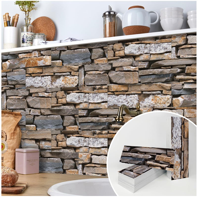 TUOKING 27-Pieces Stone Composite Subway Tiles Peel and Stick Backsplash 4"x 12" PVC Self-Adhesive Matte Brick Texture Wall Tiles Stick on Kitchen Bathroom(LPM-17-27PCS) - Image 1