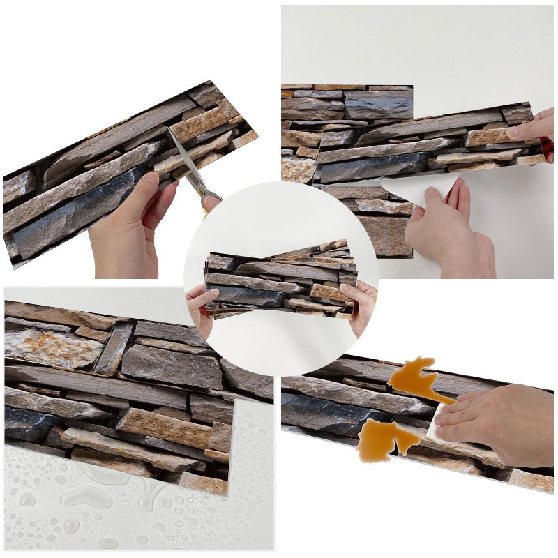TUOKING 27-Pieces Stone Composite Subway Tiles Peel and Stick Backsplash 4"x 12" PVC Self-Adhesive Matte Brick Texture Wall Tiles Stick on Kitchen Bathroom(LPM-17-27PCS) - Image 3