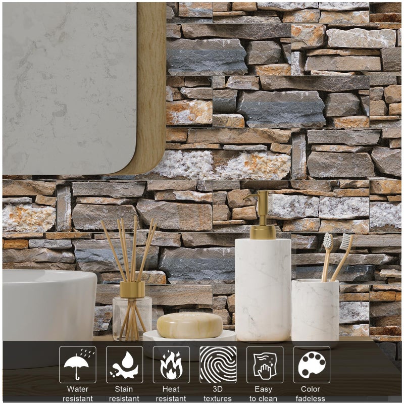 TUOKING 27-Pieces Stone Composite Subway Tiles Peel and Stick Backsplash 4"x 12" PVC Self-Adhesive Matte Brick Texture Wall Tiles Stick on Kitchen Bathroom(LPM-17-27PCS) - Image 4