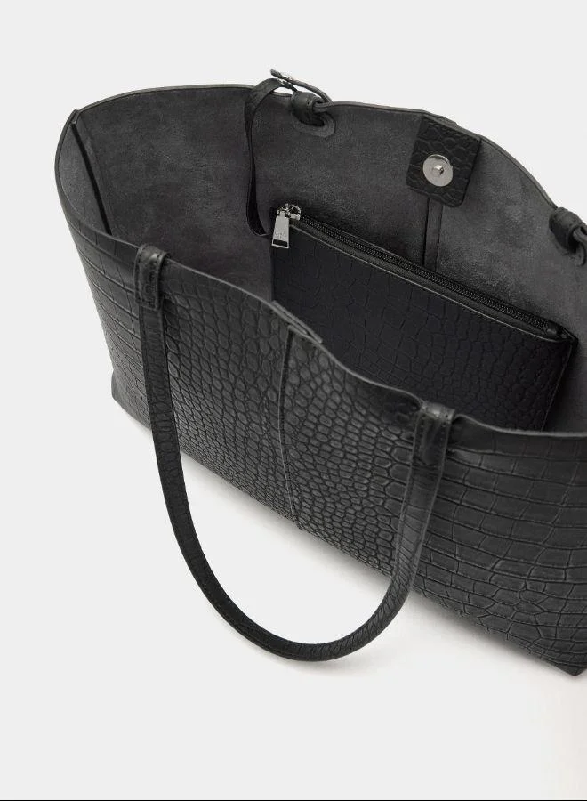 PARFOIS Black Animal-embossed shopper bag with pouch for Women | Best Price UAE