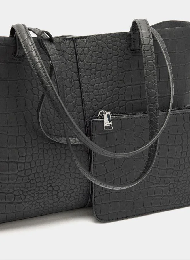 PARFOIS Black Animal-embossed shopper bag with pouch for Women | Best Price UAE