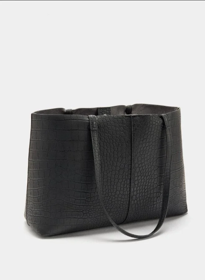 PARFOIS Black Animal-embossed shopper bag with pouch for Women | Best Price UAE